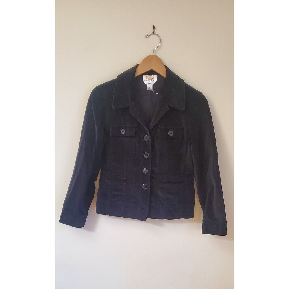 NwoT Talbot's Black Velvet Blazer Button Up Jacket Women's Sz 2 Petite *Stretch*